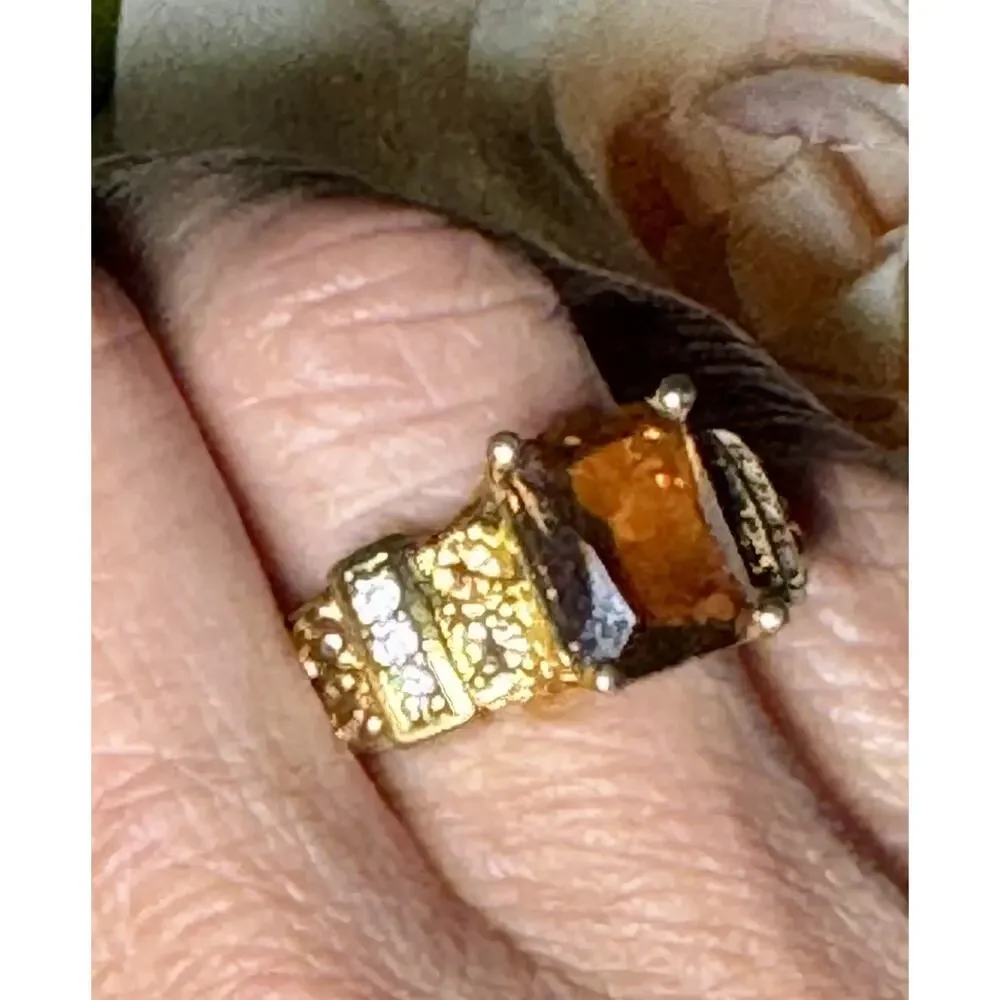 Vintage 18K GF Brown Crystal Rhinestone Cocktail Ring Size 9.25